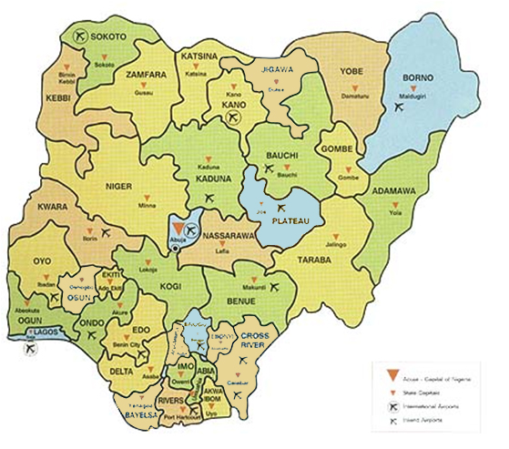 Map of Nigeria showing selected sites