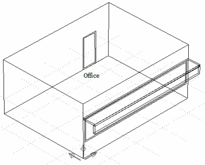 Image showing the office model with the two solar obstructions that represent the tilt
