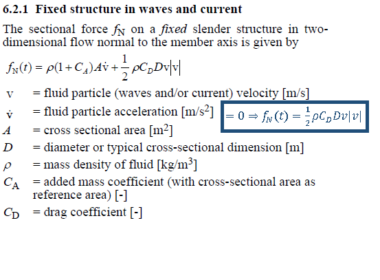 Calculation of hydrodynamic drag (due to tidal current only) acting on tidal supporting structures