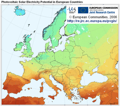 Photovoltaic solar electricity potential in European countries