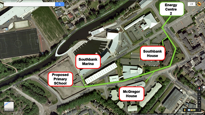 Site 1 diagram with green piping layout